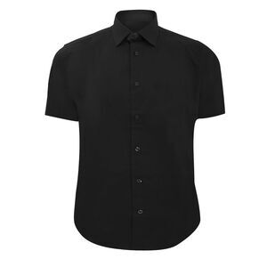 Russell Collection Mens Short Sleeve Easy Care Fitted Shirt / Black